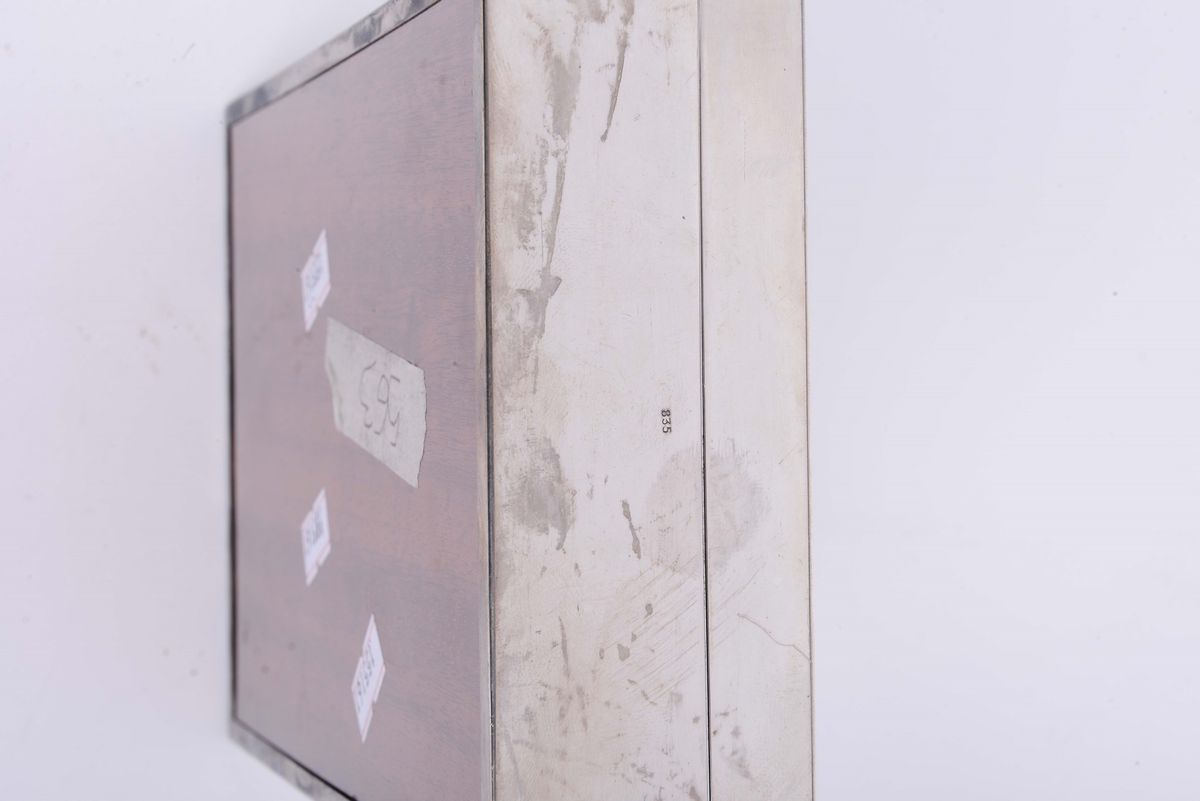 Scatola Porta Sigari in Argento e Legno con Monogramma Lel, Inizio XX Secolo