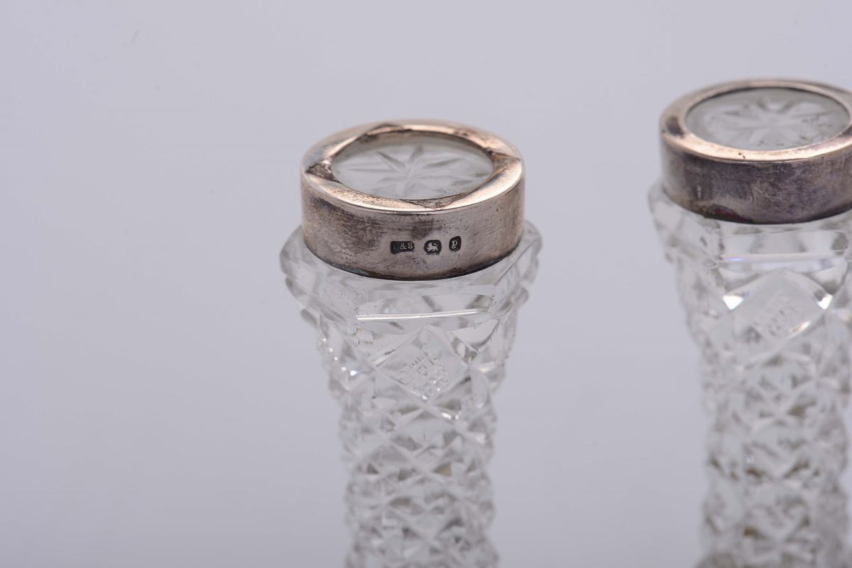 Coppia di Poggia Posate in Cristallo Molato e Argento, Birmingham 1898, Argentiere L&s