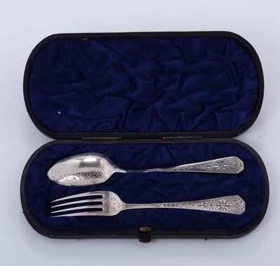 Posate per Neonato in Argento, Birmingham 1886, Argentiere H&t