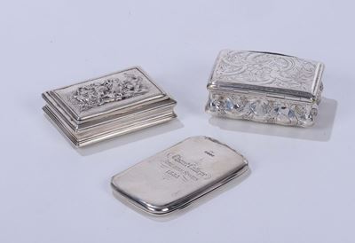 Due Tabacchiere in Argento e Portabiglietti con Dedica, XIX Secolo