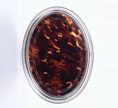 Salver Ovale in Argento e Simil Tartaruga con Incisioni, Birmingham 1916