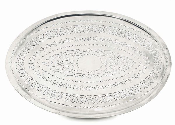 Strainer ovale in argento traforato, Londra 1800