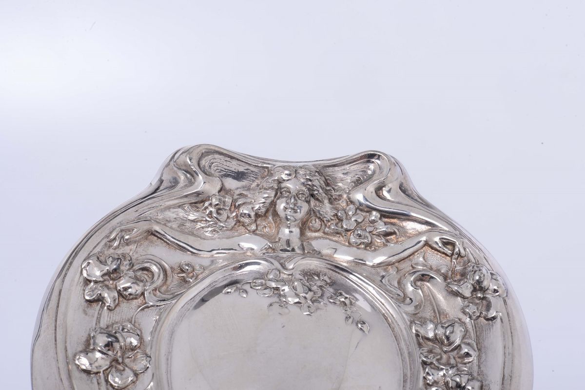 Specchio in Peltro e Lamina in Argento, Liberty