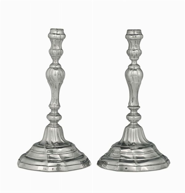 A pair of silver candelsticks, Holland, probably 19th century
