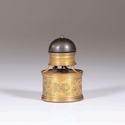 Orologio “tamburina” in Ottone Dorato, Germania, Cassa del XV Secolo