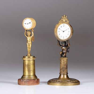 Lotto di Due Piccoli Orologi da Tavolo, Francia Fine XIX Secolo