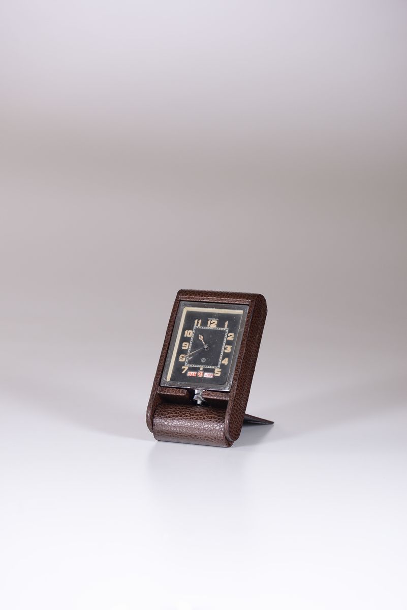 Jaeger Lecoultre, Desk Clock, Patent No. 365884, Orologio da Tavolo in Acciaio Cromato con Allarm...