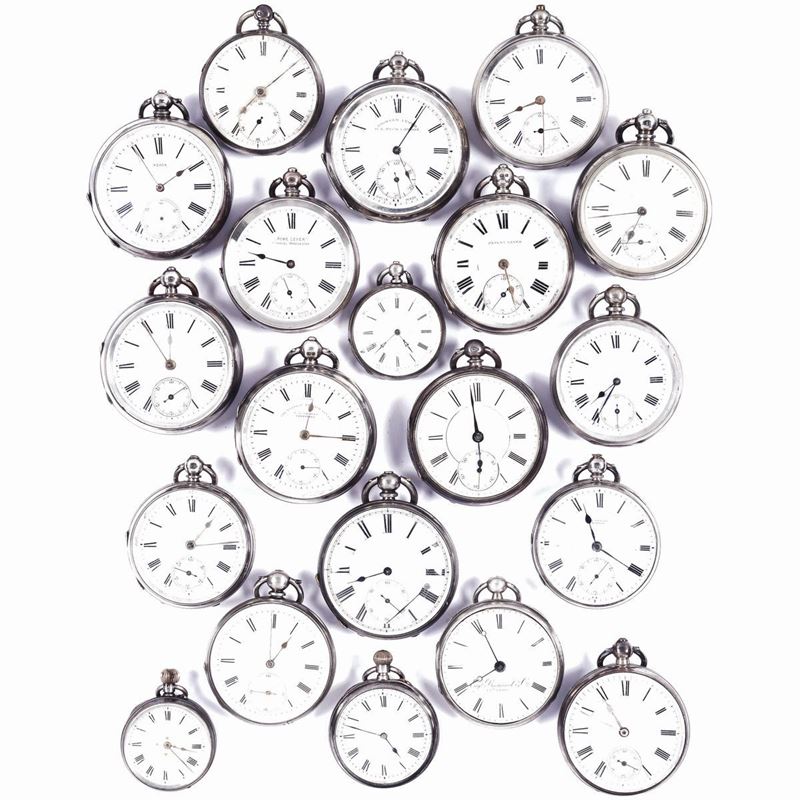 Lotto di venti orologi da tasca in argento, XIX-XX secolo  - Asta Dalla raccolta di un maître-horloger - Cambi Casa d'Aste