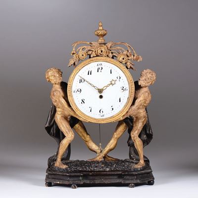 Pendola da Tavolo in Legno Intagliato, Laccato e Dorato, Vienna XIX Secolo