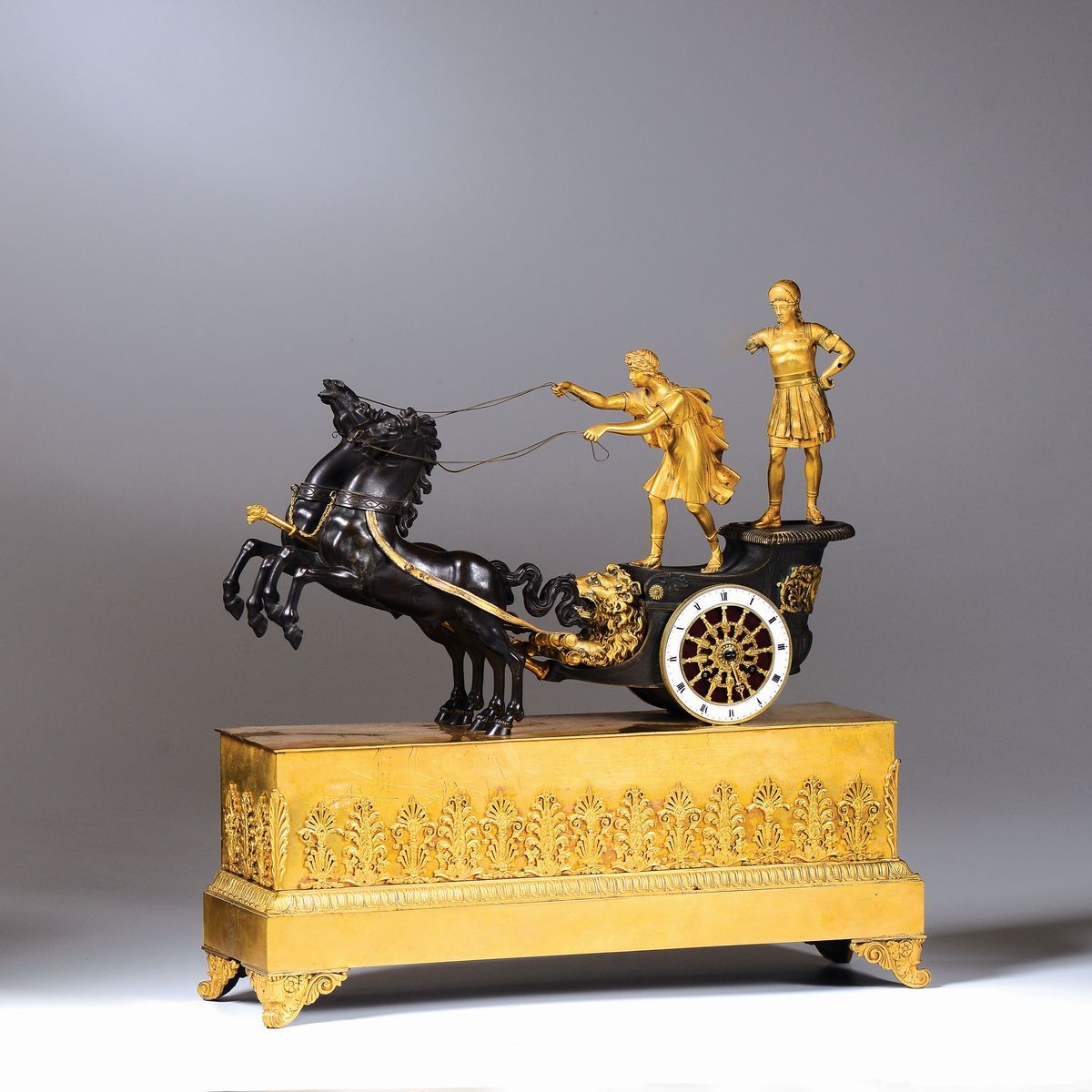 Pendola da Tavolo Carlo X in Bronzo, Francia, Villemains a Paris, Prima Metà XIX Secolo