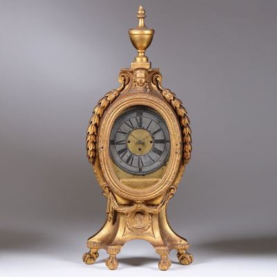 Pendola da Tavolo in Legno Intagliato e Dorato, Austria, Fine XVIII Secolo