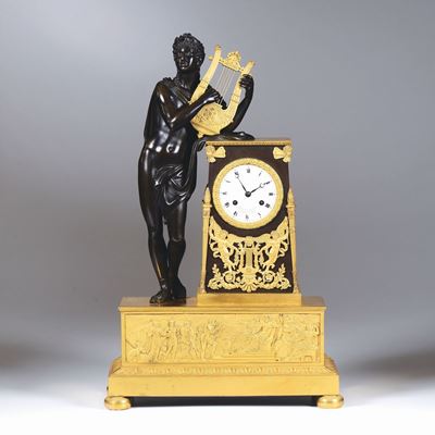 Pendola da Tavolo in Bronzo Dorato, Parigi, Choiselat Gallien, XIX Secolo