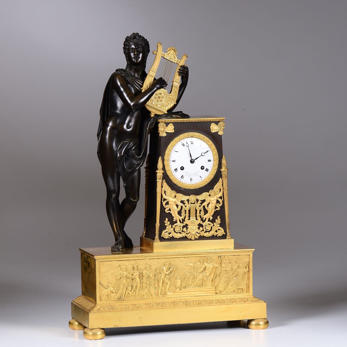 Pendola da Tavolo in Bronzo Dorato, Parigi, Choiselat Gallien, XIX Secolo