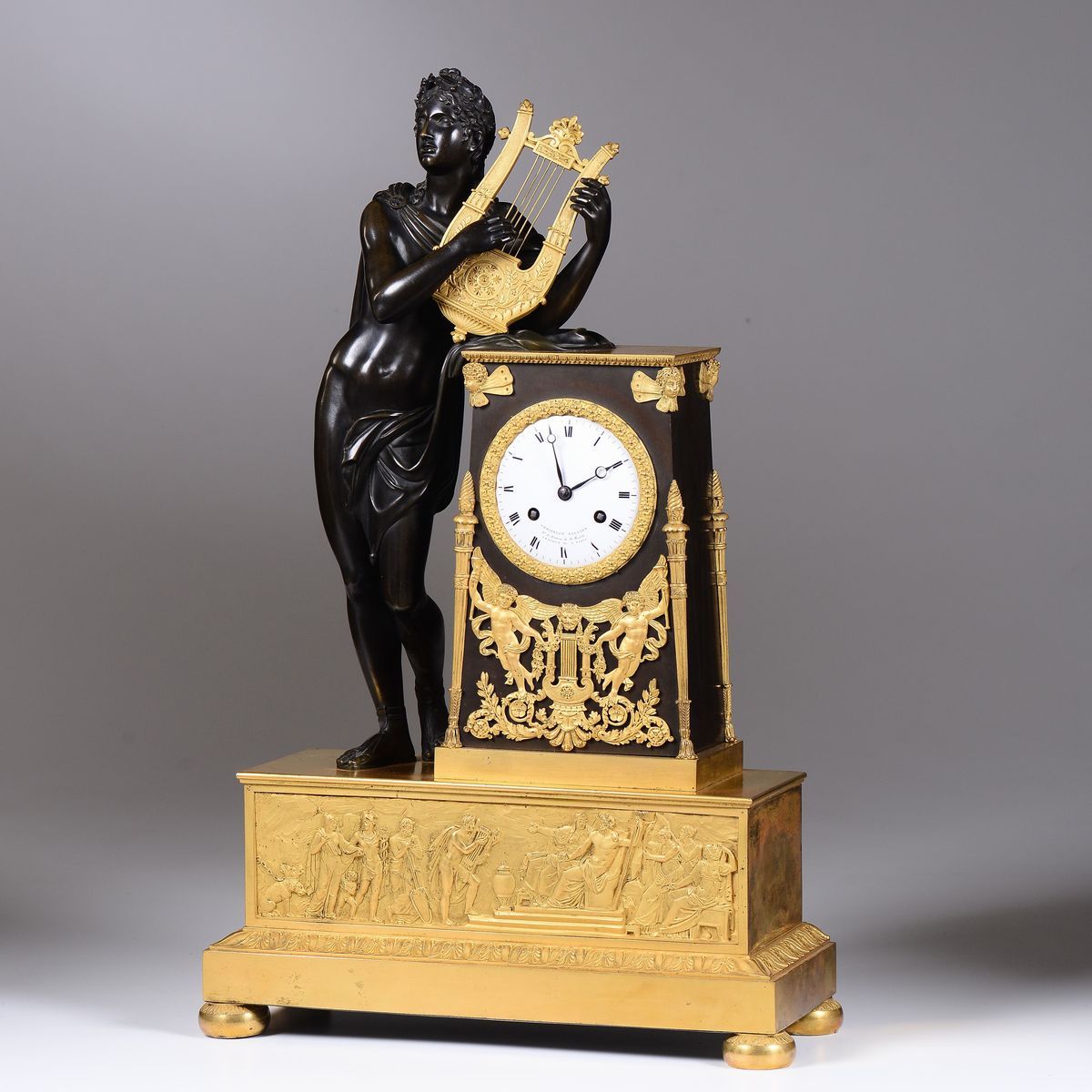 Pendola da Tavolo in Bronzo Dorato, Parigi, Choiselat Gallien, XIX Secolo