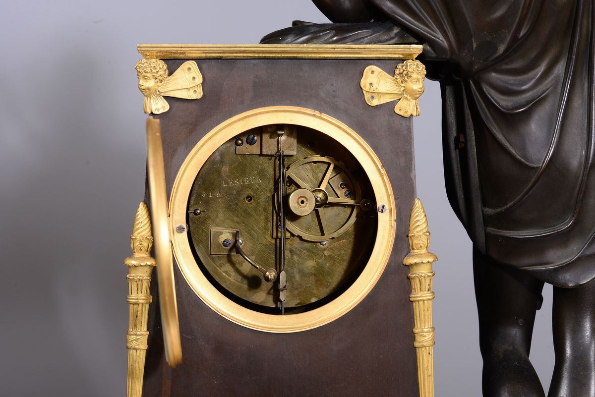 Pendola da Tavolo in Bronzo Dorato, Parigi, Choiselat Gallien, XIX Secolo