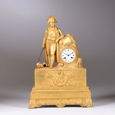 Pendola da Tavolo in Bronzo Dorato, C. Detouche, Francia, 1830 Circa