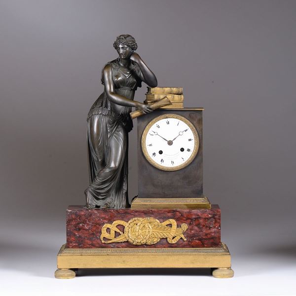 A bronze and marble table clock, France, Choiselat-Gallien, 19th century