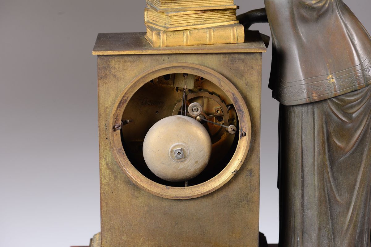 Pendola da Tavolo in Bronzo e Marmo, Francia, Choiselat-gallien, XIX Secolo