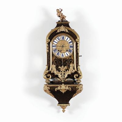 Pendola da Tavolo Tipo Cartel con Intarsi in Boulle e Mensola, Francia Luigi XIV