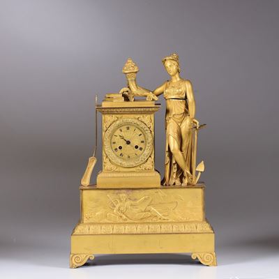 Pendola da Tavolo in Bronzo Dorato, Francia XIX Secolo