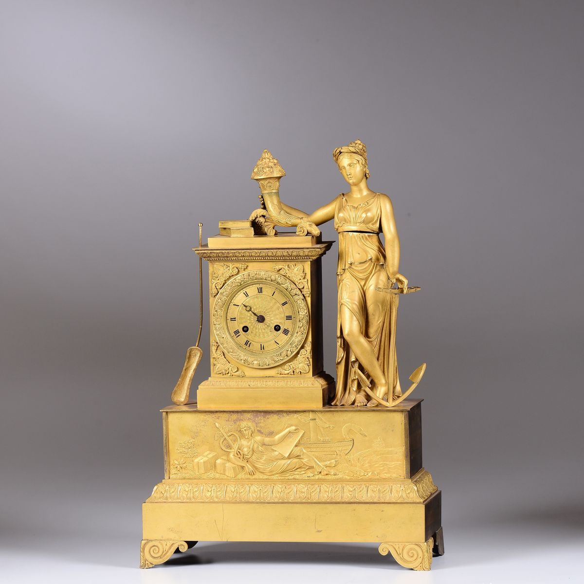 Pendola da Tavolo in Bronzo Dorato, Francia XIX Secolo