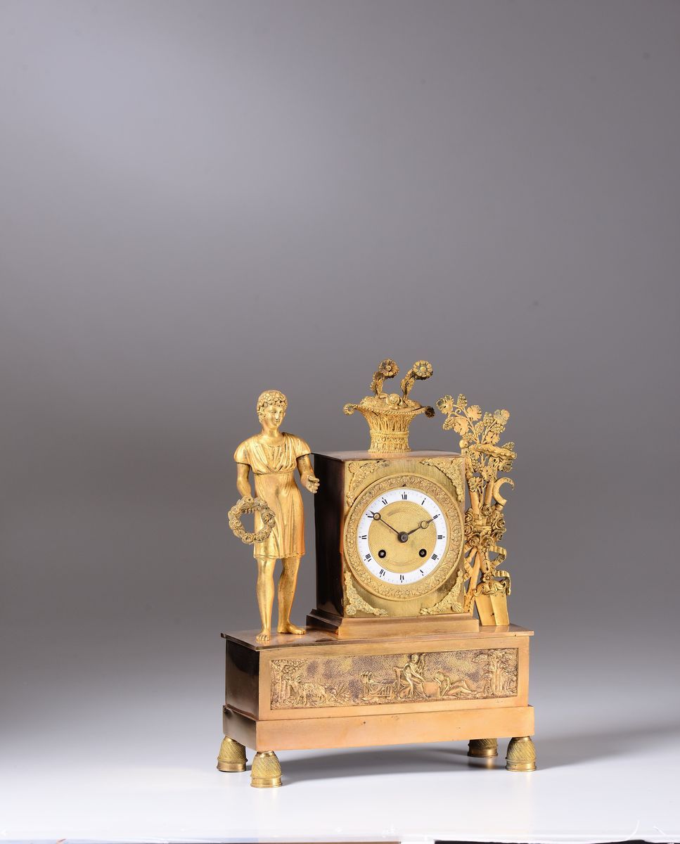 Pendola da Tavolo in Bronzo Dorato, Francia XIX Secolo