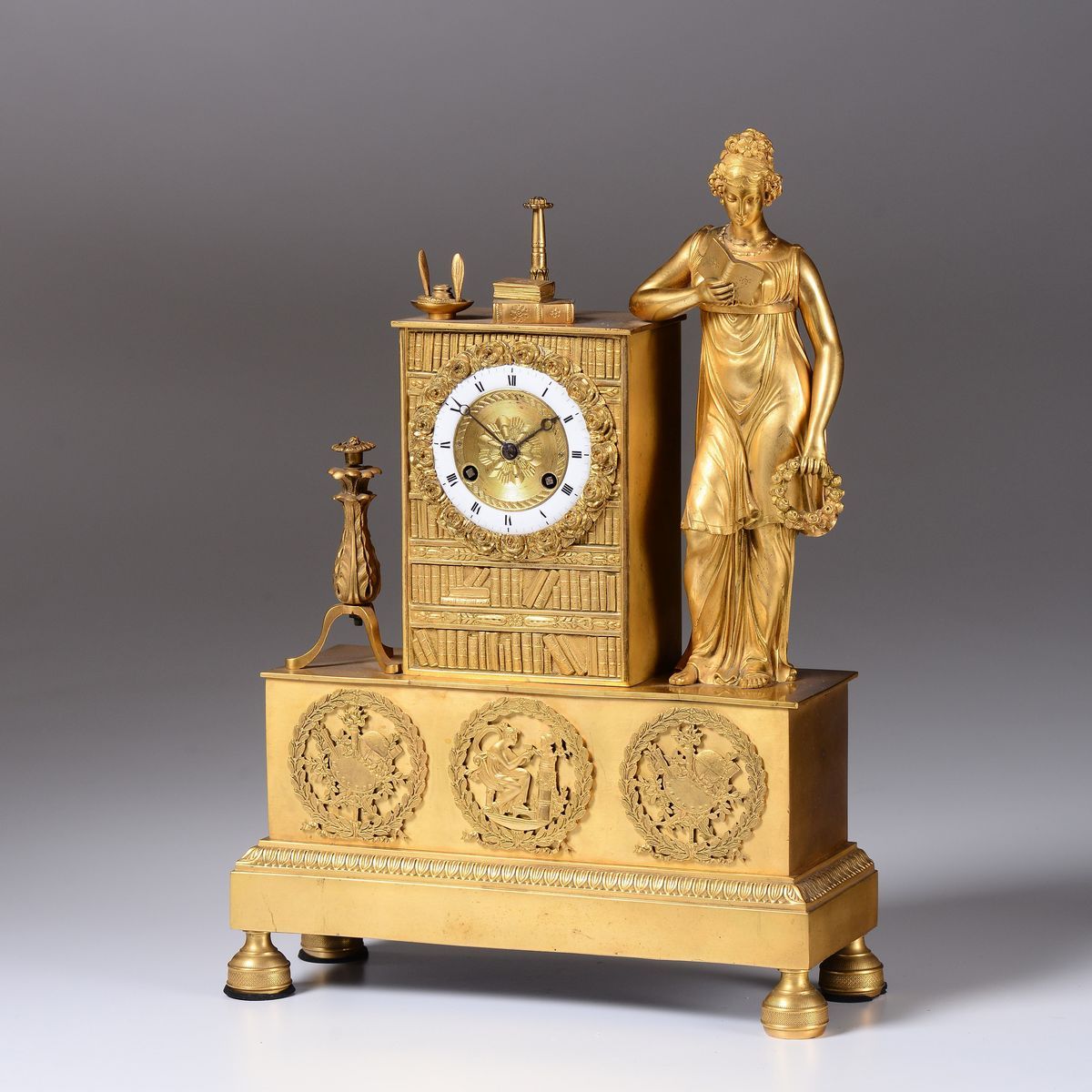 Pendola da Tavolo in Bronzo Dorato, Francia XIX Secolo