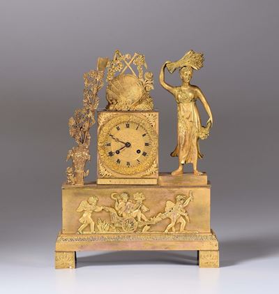 Pendola da Tavolo in Bronzo Dorato, Francia XIX Secolo
