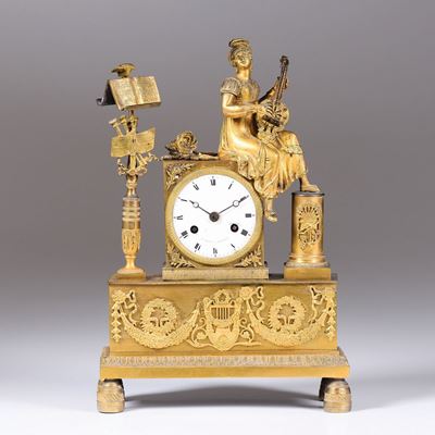 Pendola da Tavolo in Bronzo Dorato, Bendn a Marseille, XIX Secolo