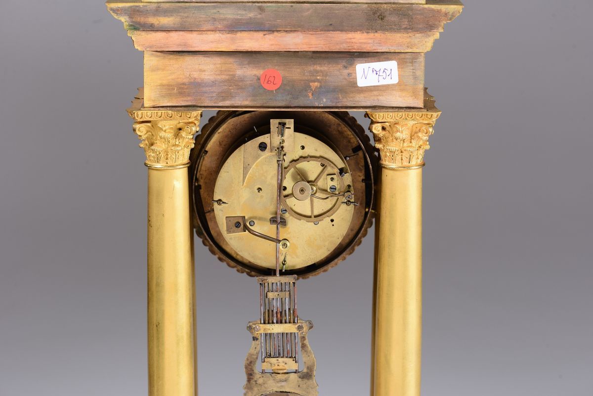 Pendola a Portico in Bronzo Dorato, Francia Fine XIX Secolo