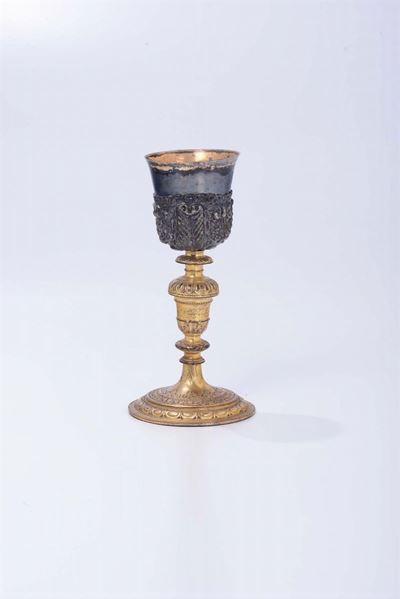 Calice in Bronzo Dorato e Argento, XIX Secolo