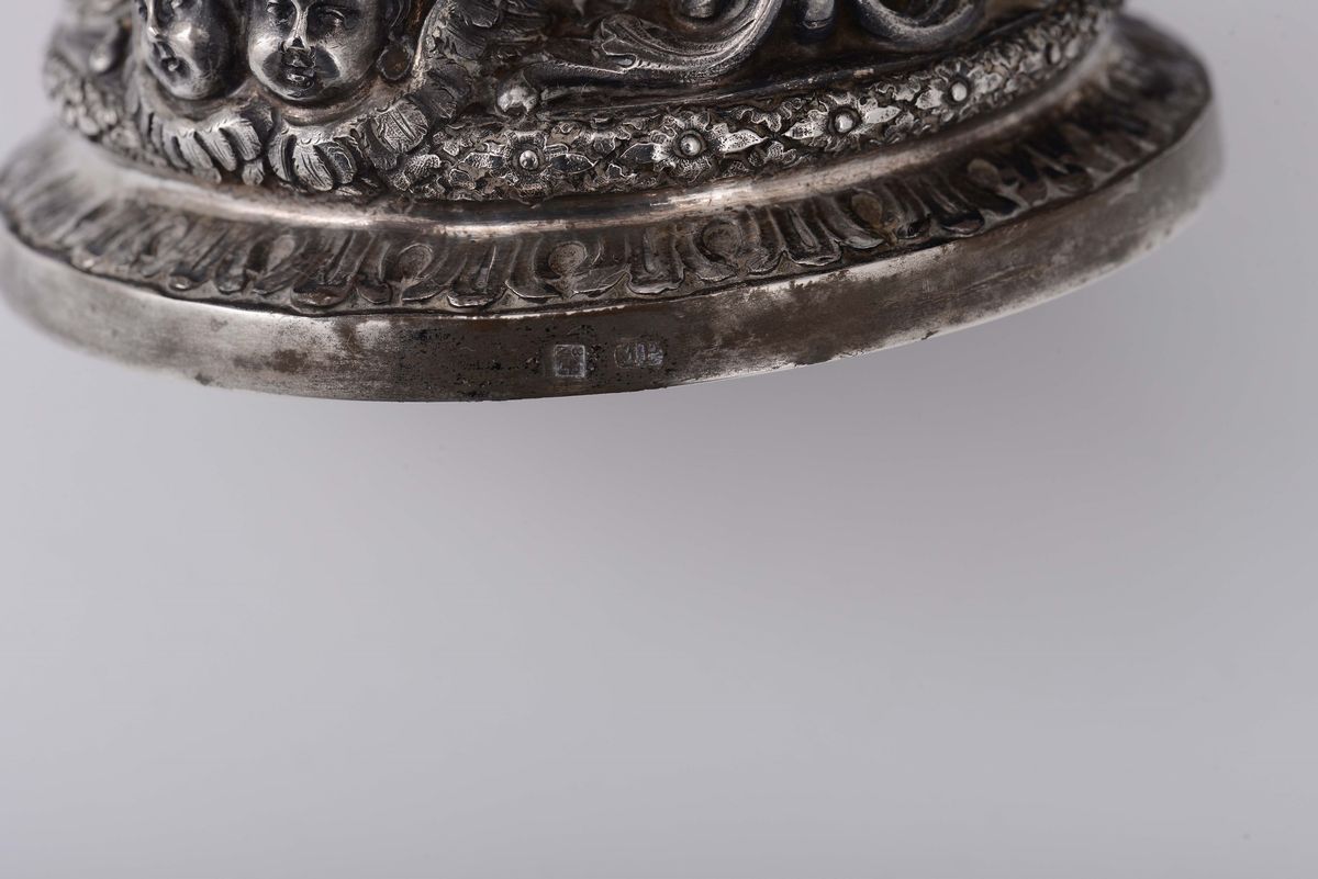 Pisside in Argento Sbalzato, Cesellato e Dorato, Argentiere Michele Pane, Napoli XIX Secolo
