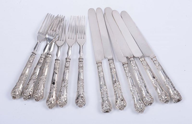 Sei forchette e sei coltelli in argento, XX secolo  - Auction Fine Art - Cambi Casa d'Aste