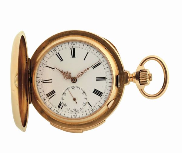 ANONIMO, orologio da tasca, in oro giallo 18K, con ripetizione dei minuti, cassa No. 90946. Realizzato intorno al 1900.