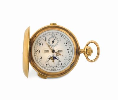 Anonimo, Orologio da Tasca, in Oro Giallo 18k, Cronografo, con Fasi Lunari, Tripla Data e Ripetiz...