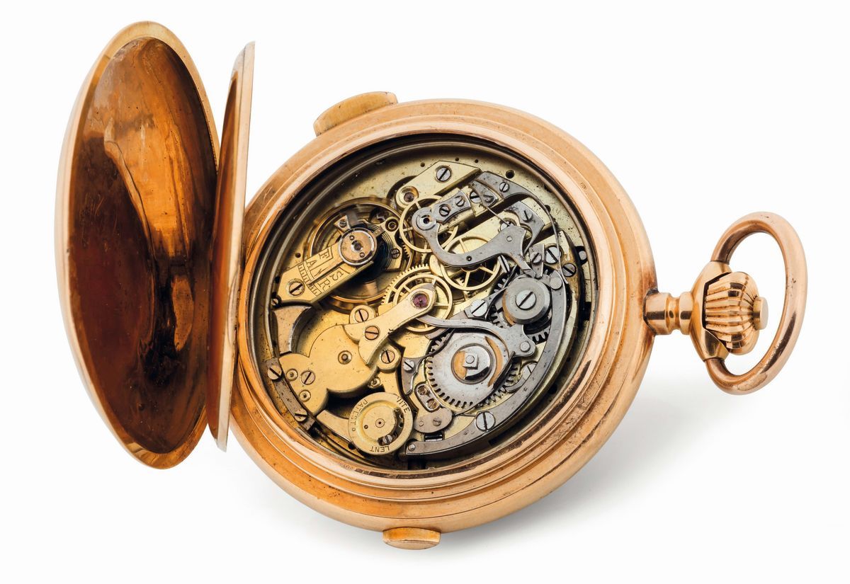 Anonimo, Orologio da Tasca, in Oro Giallo 18k, Cronografo, con Fasi Lunari, Tripla Data e Ripetiz...