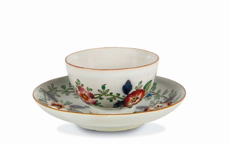 A maiolica cup and saucer, Milan, Pasquale Rubati factory, circa 1760-80  - Auction Majolica and porcelain from the 16th to the 19th century - Cambi Casa d'Aste