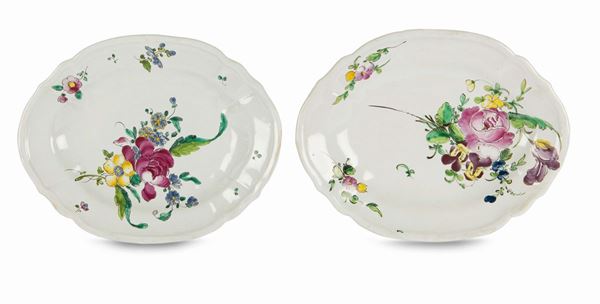 Two maiolica trays, Milan, workshop from the second half of the 18th century