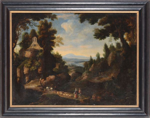 Scuola del XVIII secolo Paesaggio con pastori