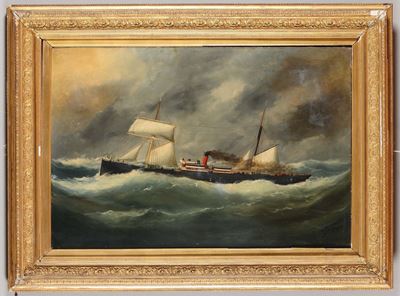 Marie-edouard Adam (1847-1929)ritratto di un Piroscafo in Navigazione della Transat, 1878