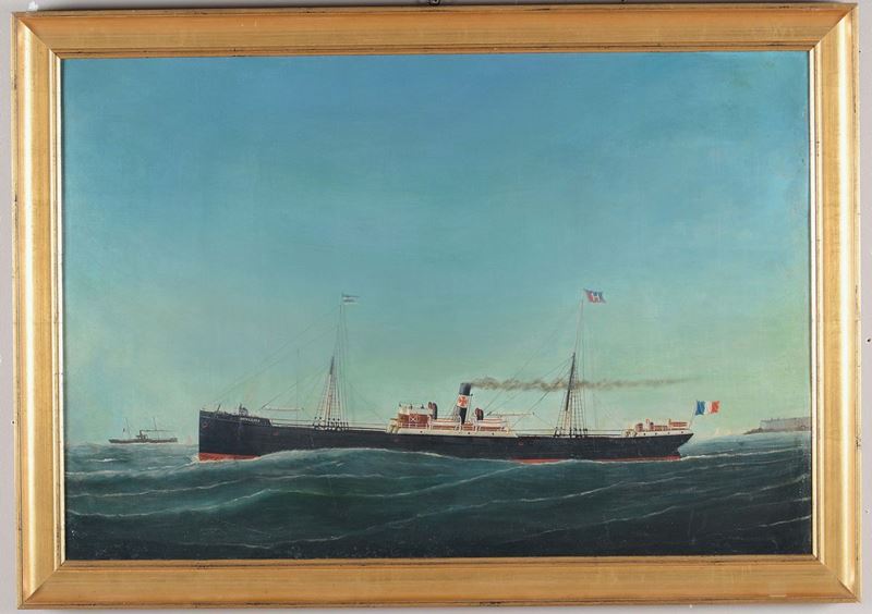 Marie-Edouard Adam (1847-1929), attribuito a Ritratto del piroscafo “Boteldieu” in navigazione  - Asta Arte Marinara e Strumenti Scientifici - Cambi Casa d'Aste