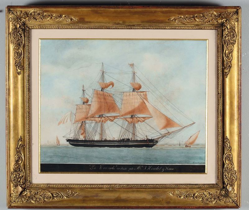 Francois Geoffroy Roux (1811-1882) Ritratto della nave “La Concorde” in navigazione, 1825  - Asta Arte Marinara e Strumenti Scientifici - Cambi Casa d'Aste