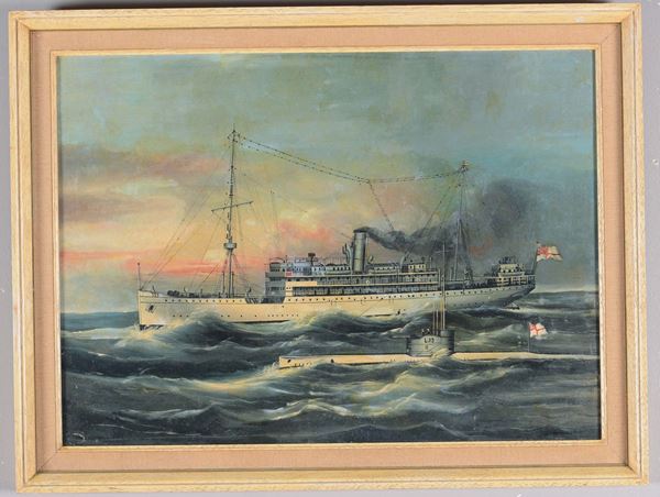 Scuola Inglese della prima metà del XIX secolo Ritratto della S/S”Titania” e del sommergibile “L19” in navigazione