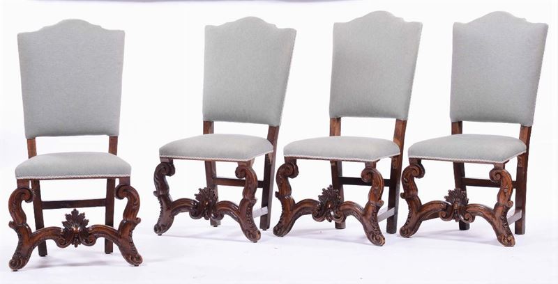 Quattro seggioloni in legno intagliato, XIX secolo  - Auction Asta a Tempo Antiquariato - II - Cambi Casa d'Aste