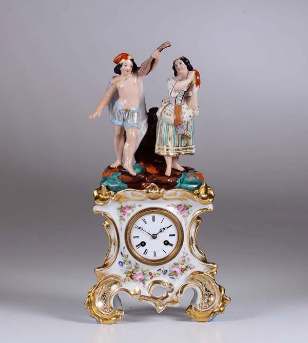 Orologio in porcellana policroma, Francia manifattura di Jacob Petit, XIX secolo