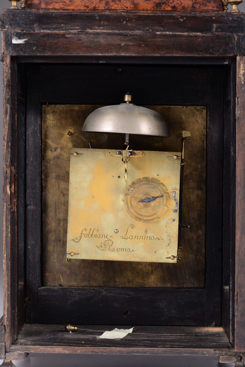 Pendola Romana con Cassa Impiallacciata in Radica di Tuia e Legno Ebanizzato, Fabbiane Lannino, R...