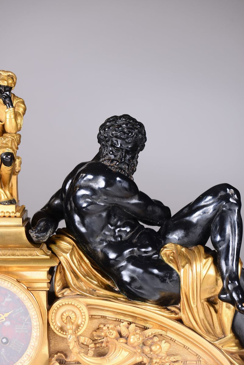 Pendola da Camino in Bronzo e Marmo Rosso, Francia XIX Secolo