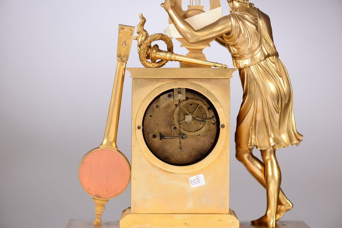Pendola da Tavolo in Bronzo Dorato, Butte J.ne, Francia XIX Secolo