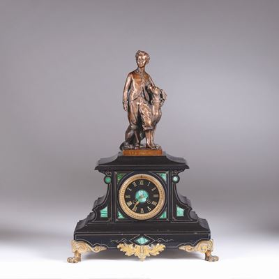Pendola da Tavolo in Marmo Nero del Belgio, Francia Fine XIX Secolo