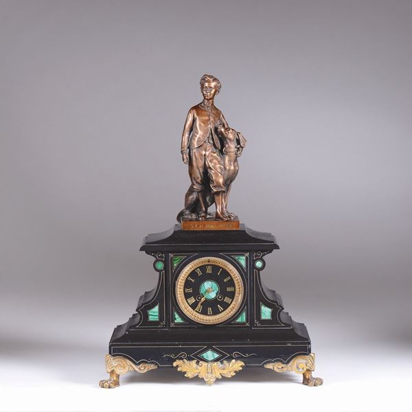 A Belgium black marble table clock, France, late 19th century